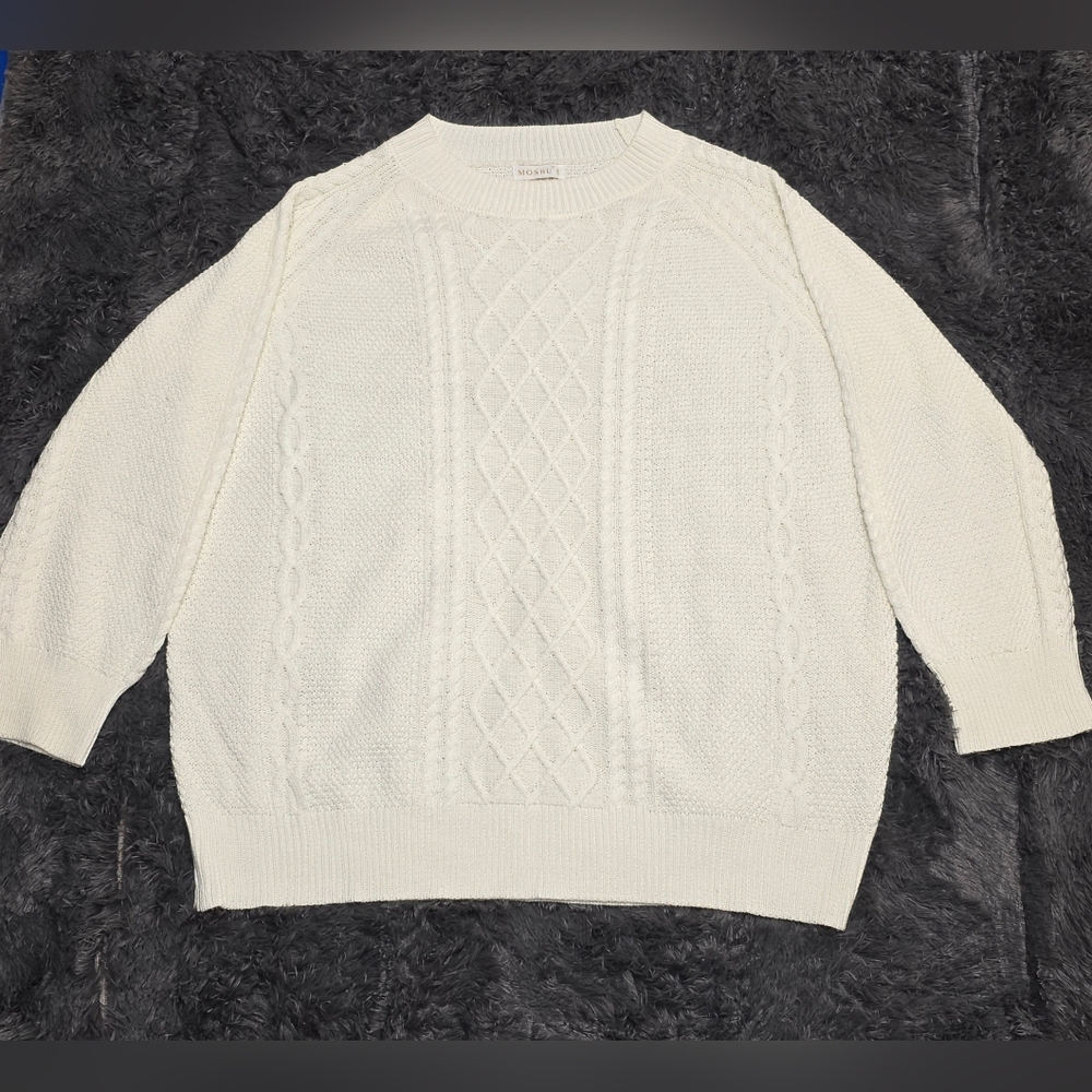 MOSHU- Women's Cream Cable Knit Sweater.SIZE 2XL